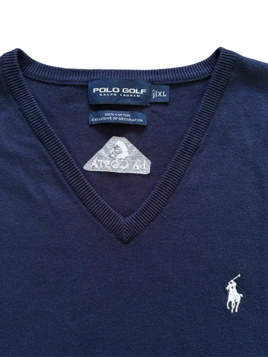 Polo Golf Ralph Lauren Sweater Vest Mens XL Blue Knit 100% Cotton V Neck Preppy - Picture 2 of 12